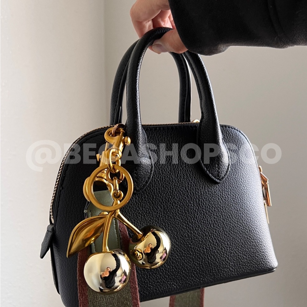 Cherry Bag Charm Keychain Resin and Metal Gold Cherries - Picture 3 of 3
